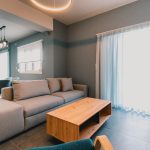 Luxury Vacation Home in Preveza, Greece with large smart TV, dedicated work desk, and comfortable seating area. Charys Premium Home.